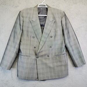 Gino Cappelli Men's Suit 44R Gray 2 Piece Suit 35x27 Window Pane Gray Peak Lapel